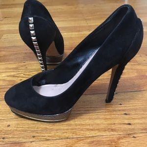 Vince Camuto black suede studded spike heels